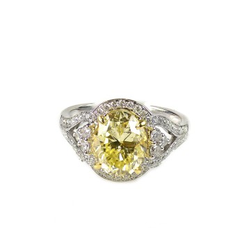  3.82 Ct. 18K White Gold, Oval Cut Fancy Yellow Diamond Engagement Ring Setting